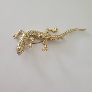 Vintage Lizard Brooch Pin Marcasite Gold Tone Textured Retrojewelry Glam